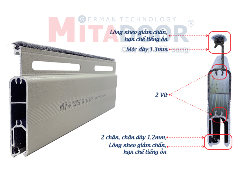 Mặt cắt nan cửa cuốn khe thoáng Mitadoor MT503R Mặt cắt nan cửa cuốn khe thoáng Mitadoor MT503R