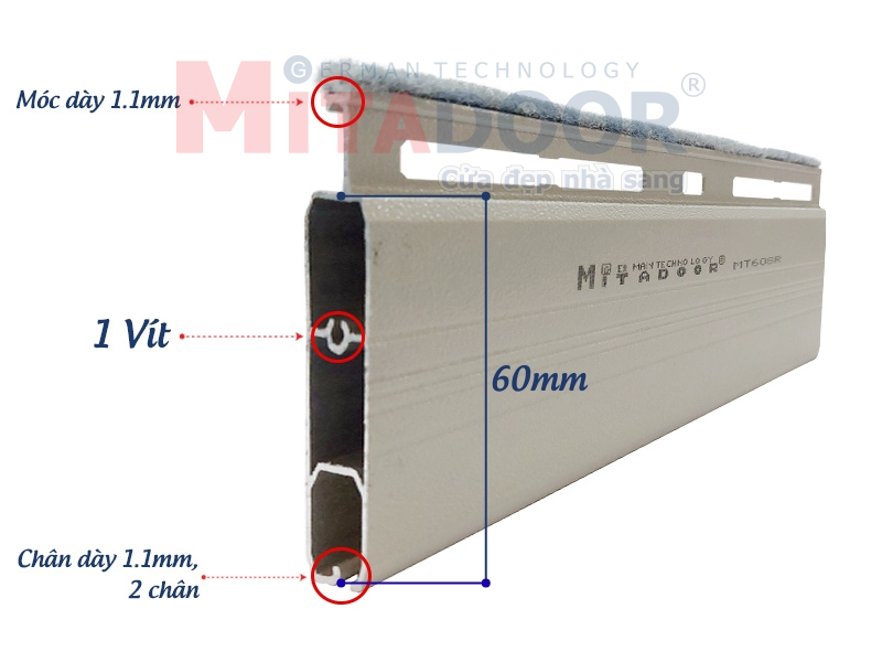 Mặt cắt nan cửa cuốn Mitadoor khe thoáng MT608R Mặt cắt nan cửa cuốn Mitadoor khe thoáng MT608R