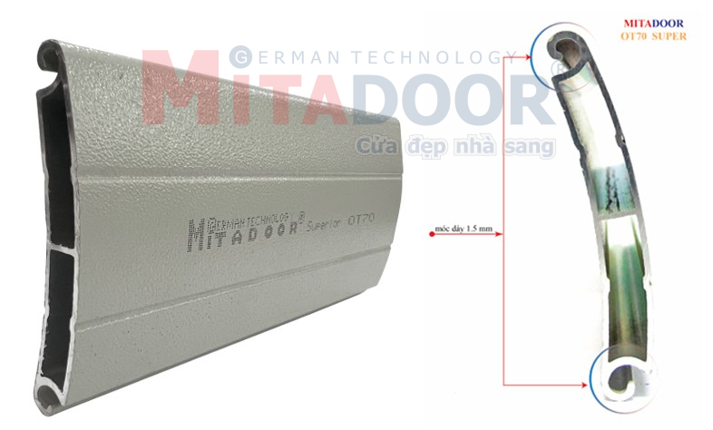 Mặt cắt nan cửa cuốn nhôm siêu kín Mitadoor OT70 SUPER Mặt cắt nan cửa cuốn nhôm siêu kín Mitadoor OT70 SUPER