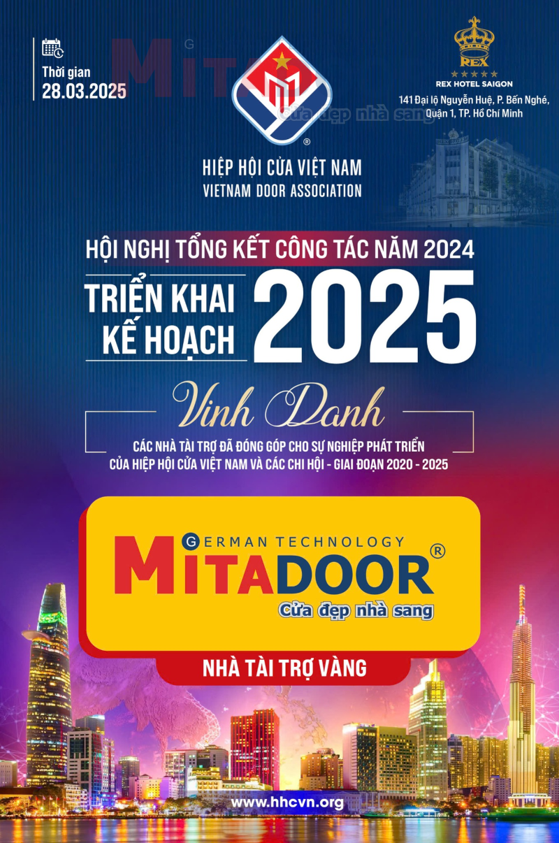 C&ocirc;ng ty Cửa Mitadoor vinh dự l&agrave; Nh&agrave; t&agrave;i trợ V&agrave;ng đ&atilde; đồng h&agrave;nh v&agrave; đ&oacute;ng g&oacute;p quan trọng cho Hội nghị Tổng kết c&ocirc;ng t&aacute;c năm 2024 v&agrave; Triển khai kế hoạch 2025