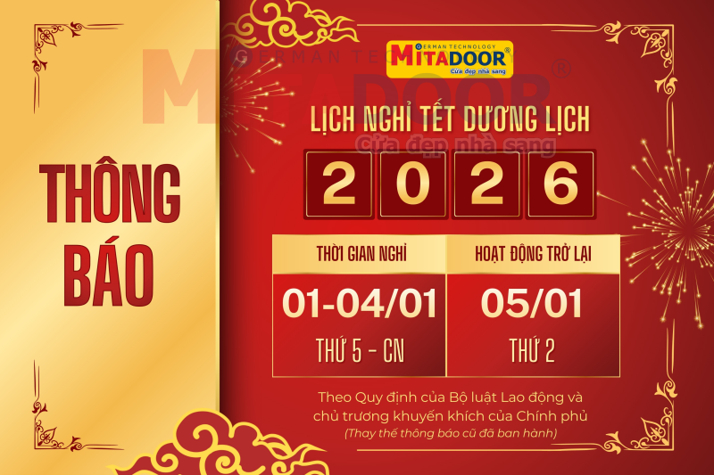 Công ty Cửa Mitadoor điều chỉnh thông báo lịch nghỉ Tết Dương Lịch 2026 Công ty Cửa Mitadoor điều chỉnh thông báo lịch nghỉ Tết Dương Lịch 2026