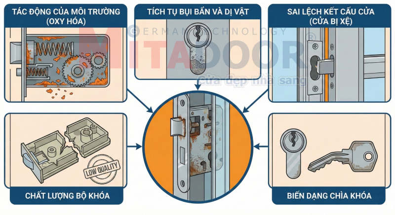 Những nguyên nhân dẫn đến khóa cửa nhôm kính bị kẹt Những nguyên nhân dẫn đến khóa cửa nhôm kính bị kẹt