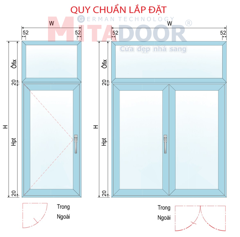 Quy chuẩn lắp đặt cửa sổ mở quay hệ nhôm Châu Âu ST68 Quy chuẩn lắp đặt cửa sổ mở quay hệ nhôm Châu Âu ST68