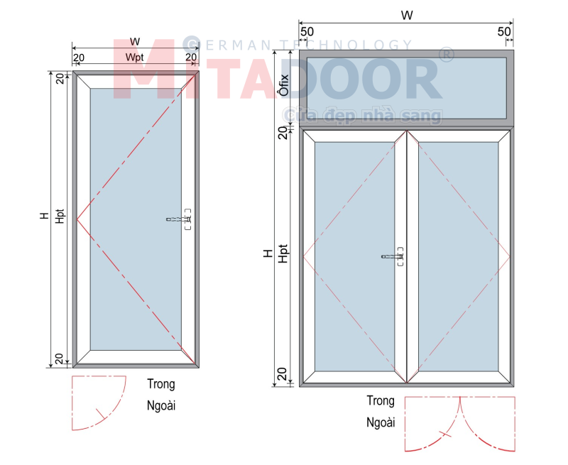 Quy chuẩn lắp đặt cửa sổ mở quay hệ nhôm Mitadoor DP Quy chuẩn lắp đặt cửa sổ mở quay hệ nhôm Mitadoor DP