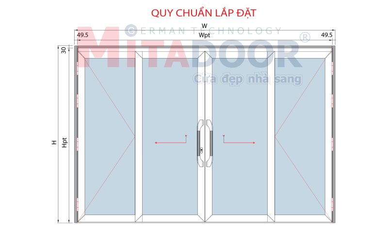 Quy chuẩn lắp đặt Cửa đi mở quay – hệ trượt quay Mitadoor Quy chuẩn lắp đặt Cửa đi mở quay – hệ trượt quay Mitadoor