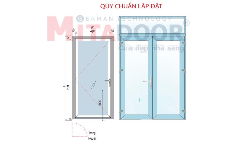 Quy chuẩn lắp đặt Cửa đi mở quay ST68 Quy chuẩn lắp đặt Cửa đi mở quay ST68