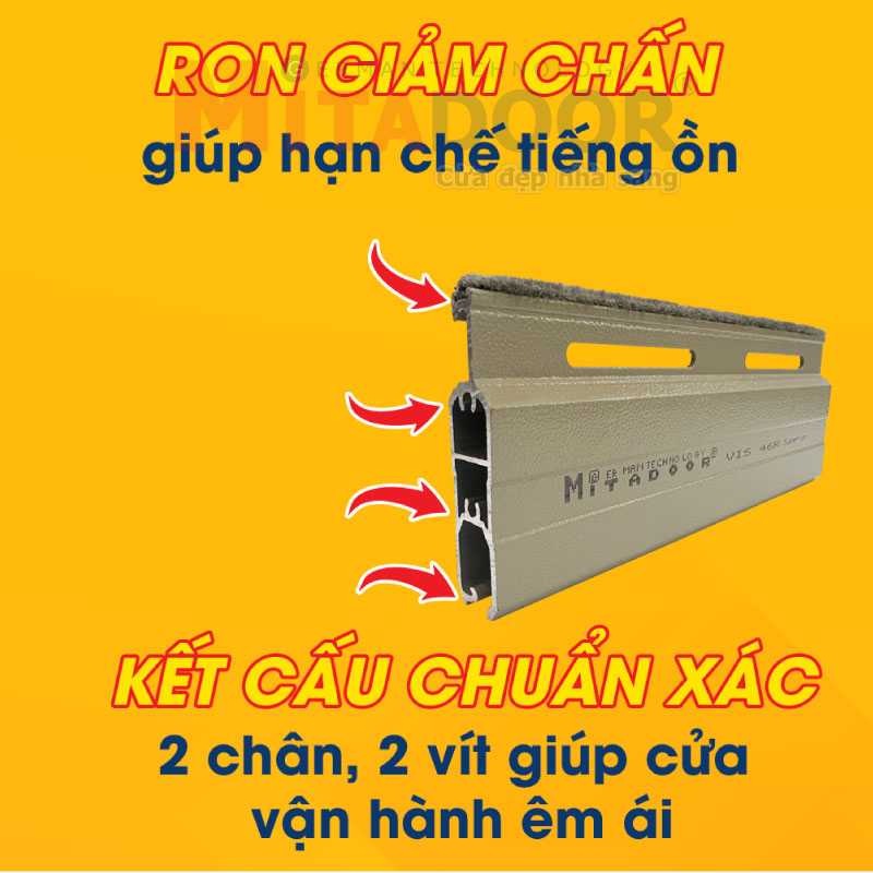 Ron giảm chấn v&agrave; kết cấu chuẩn x&aacute;c gi&uacute;p cửa vận h&agrave;nh &ecirc;m &aacute;i v&agrave; hạn chế tối đa tiếng ồn