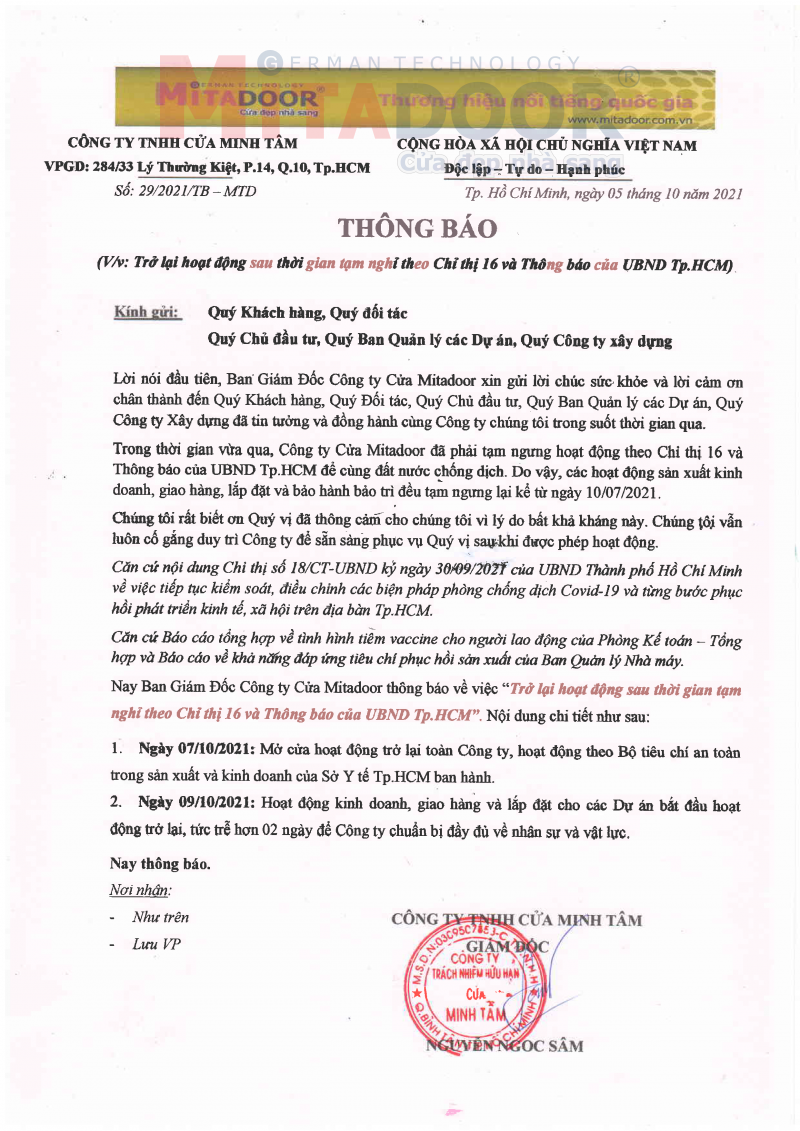 thong bao di lam lai