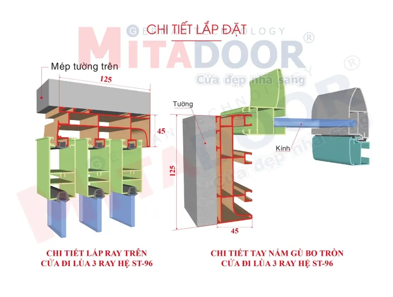 Quy chuẩn lắp đặt cửa đi lùa 3 ray hệ ST96