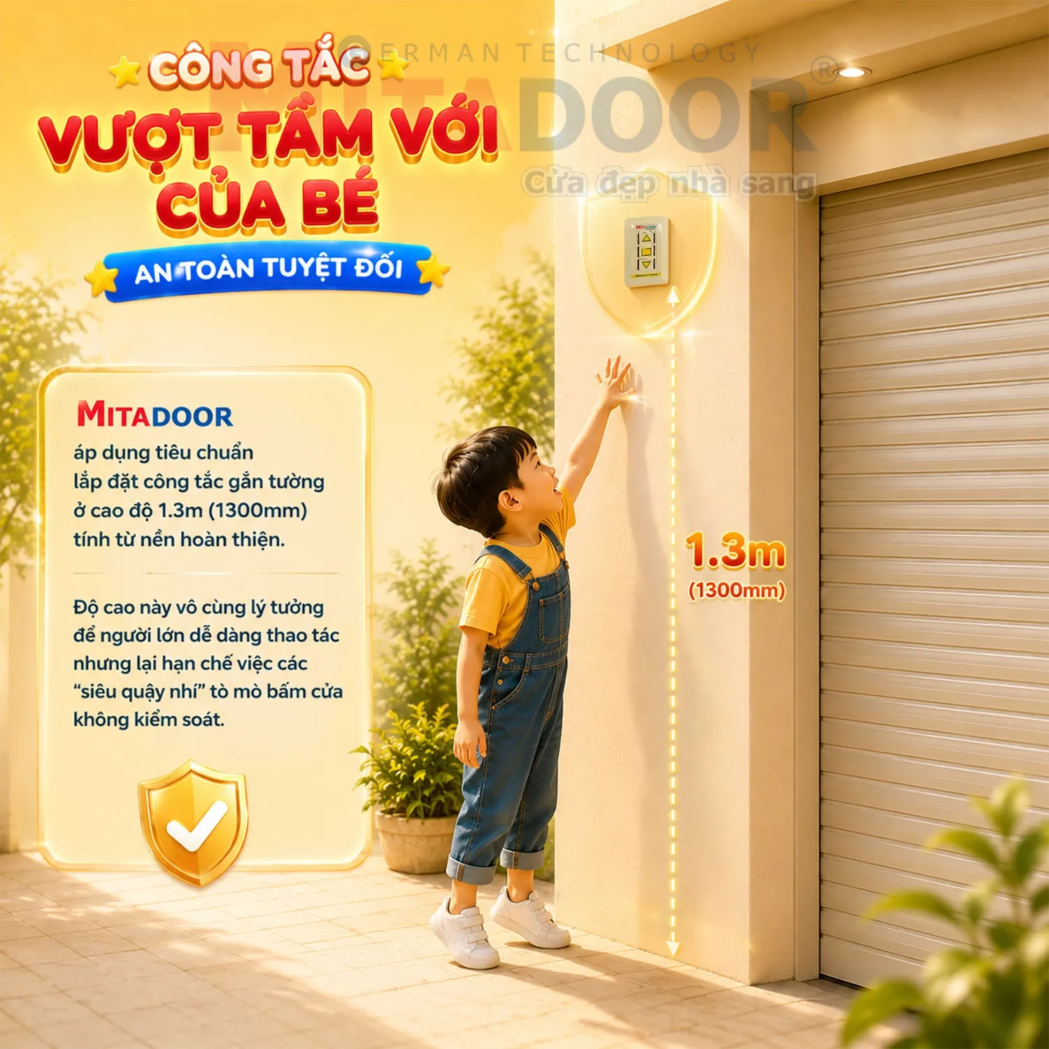C&ocirc;ng tắc cao 1.3m, vượt tầm với trẻ nhỏ