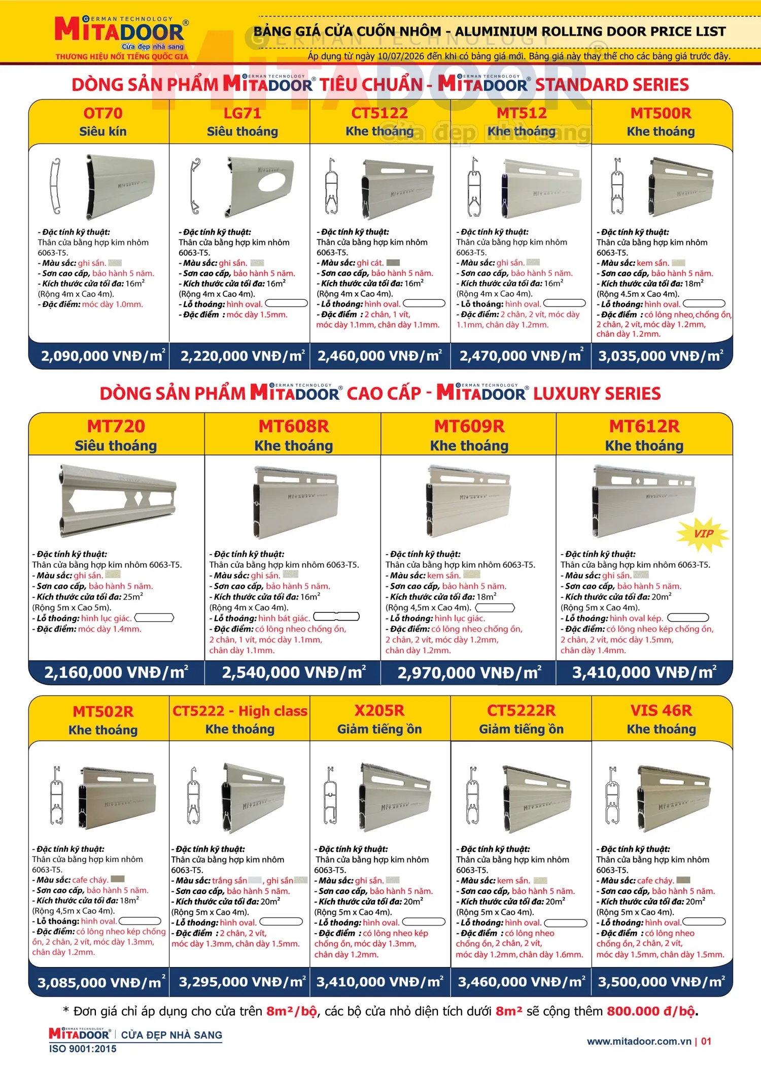 Báo giá dòng cửa cuốn tiêu chuẩn Mitadoor