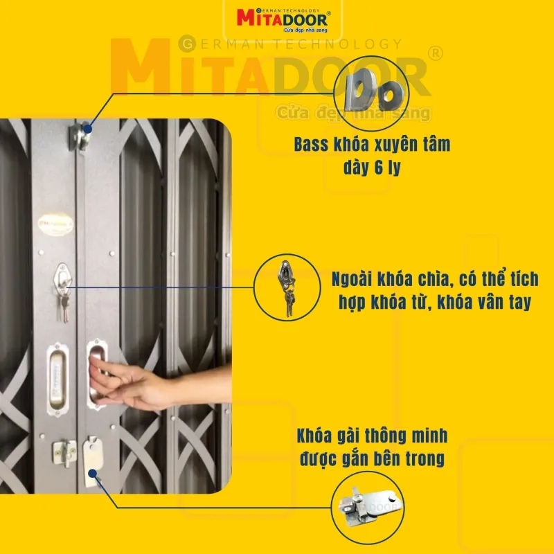 Phụ kiện cửa kéo thép sơn tĩnh điện công nghệ Đức của Mitadoor