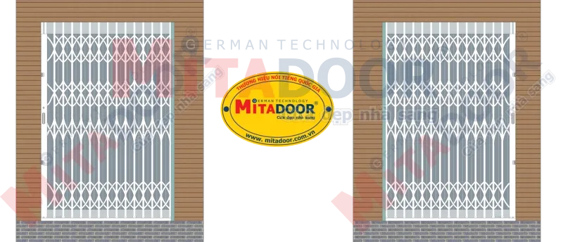 Cửa kéo tole Mitadoor CN Đài Loan 1 cánh tay khoá trái và khoá phải