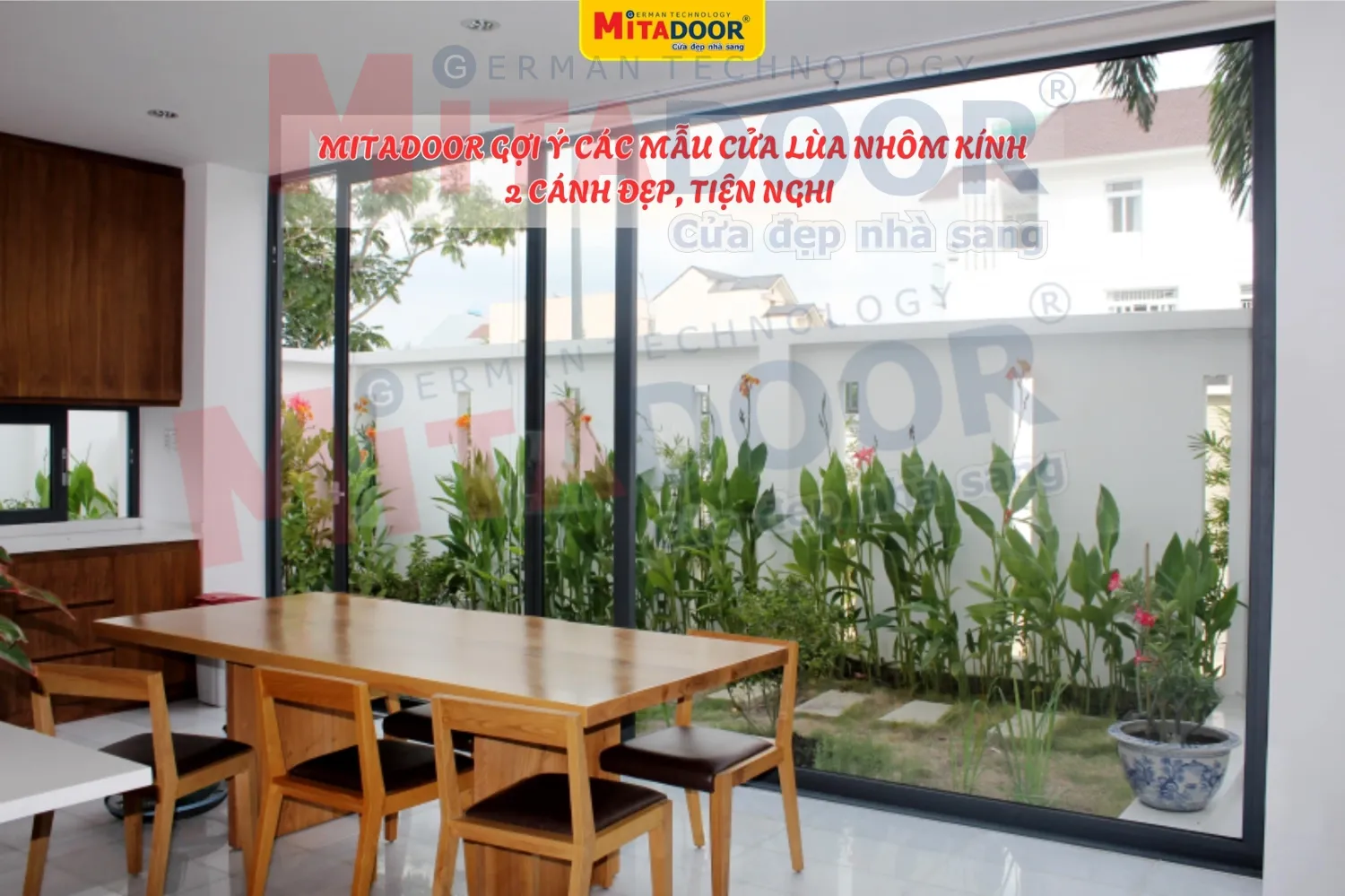 Cửa l&ugrave;a nh&ocirc;m k&iacute;nh 2 c&aacute;nh Mitadoor thẩm mỹ, tiện nghi