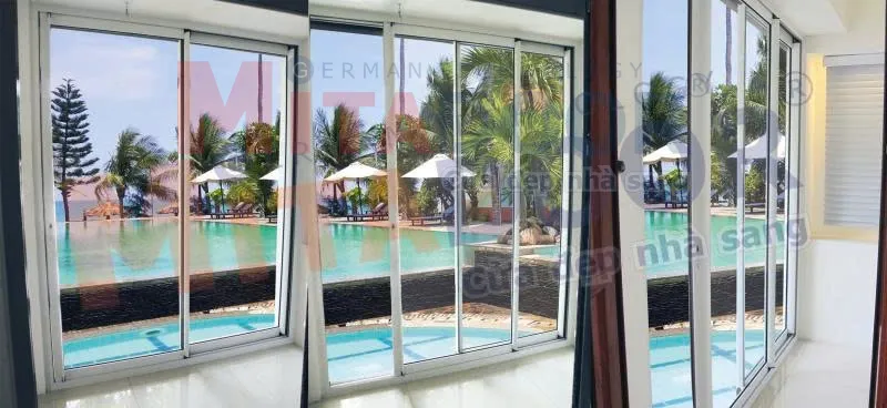 Cửa l&ugrave;a 2 ray hệ nh&ocirc;m Technal Mitadoor ST96 sang trọng, bền chắc
