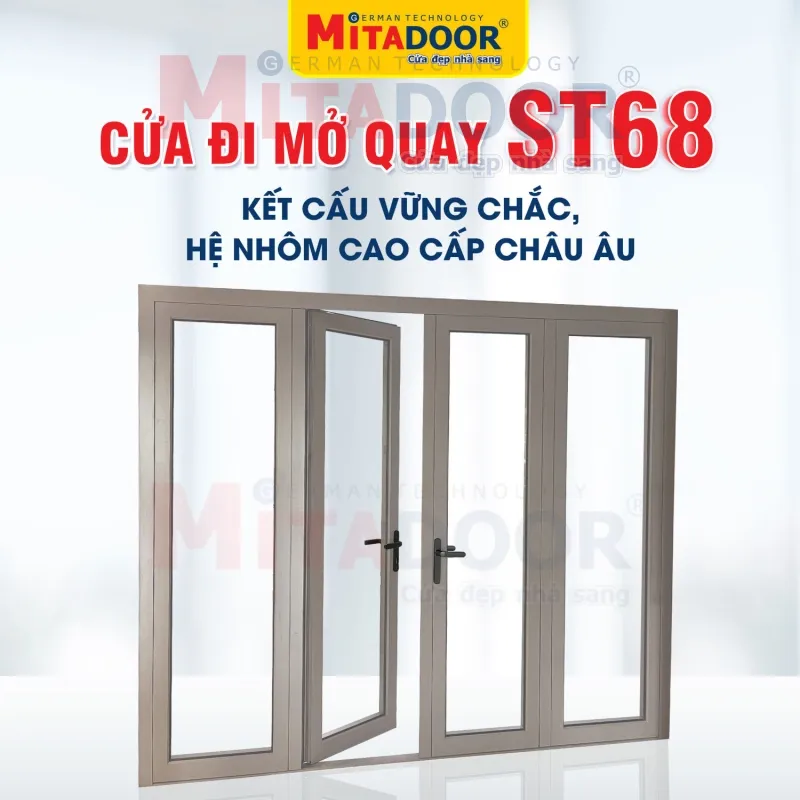 Cửa đi mở quay Mitadoor hệ nh&ocirc;m Ch&acirc;u &Acirc;u ST68 sang trọng, đẳng cấp, c&oacute; thiết kế th&ocirc;ng số profile phong thủy đẹp