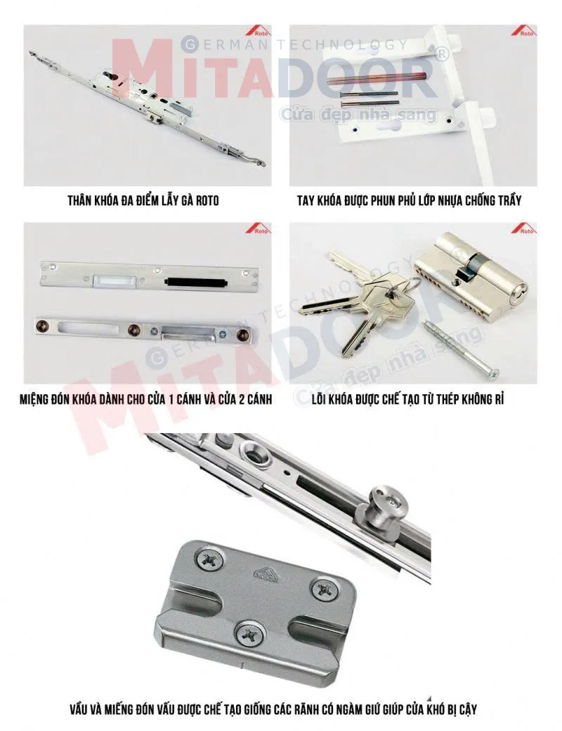 Bộ kh&oacute;a đa điểm lẫy g&agrave; phụ kiện Roto Mitadoor