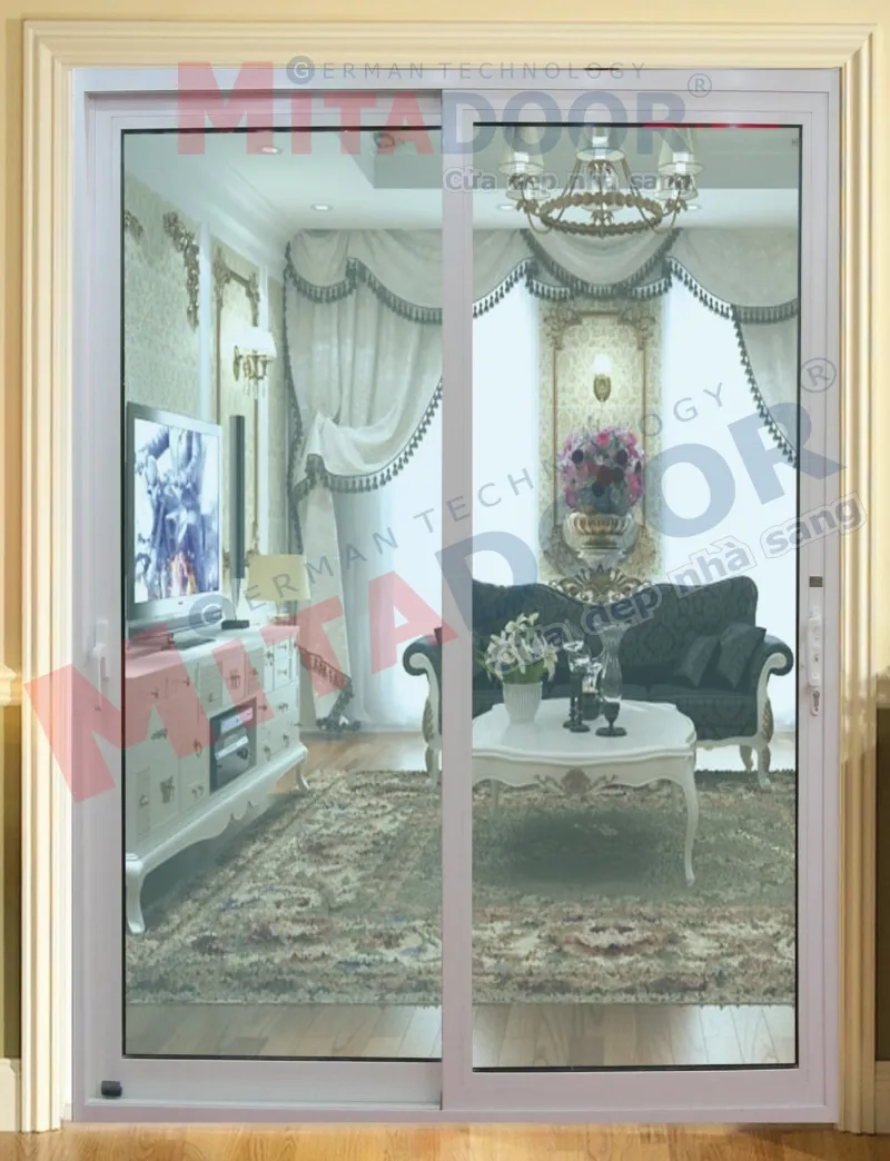 Cửa lùa XF93 2 ray 2 cánh với lớp sơn tĩnh điện cao cấp, bền màu