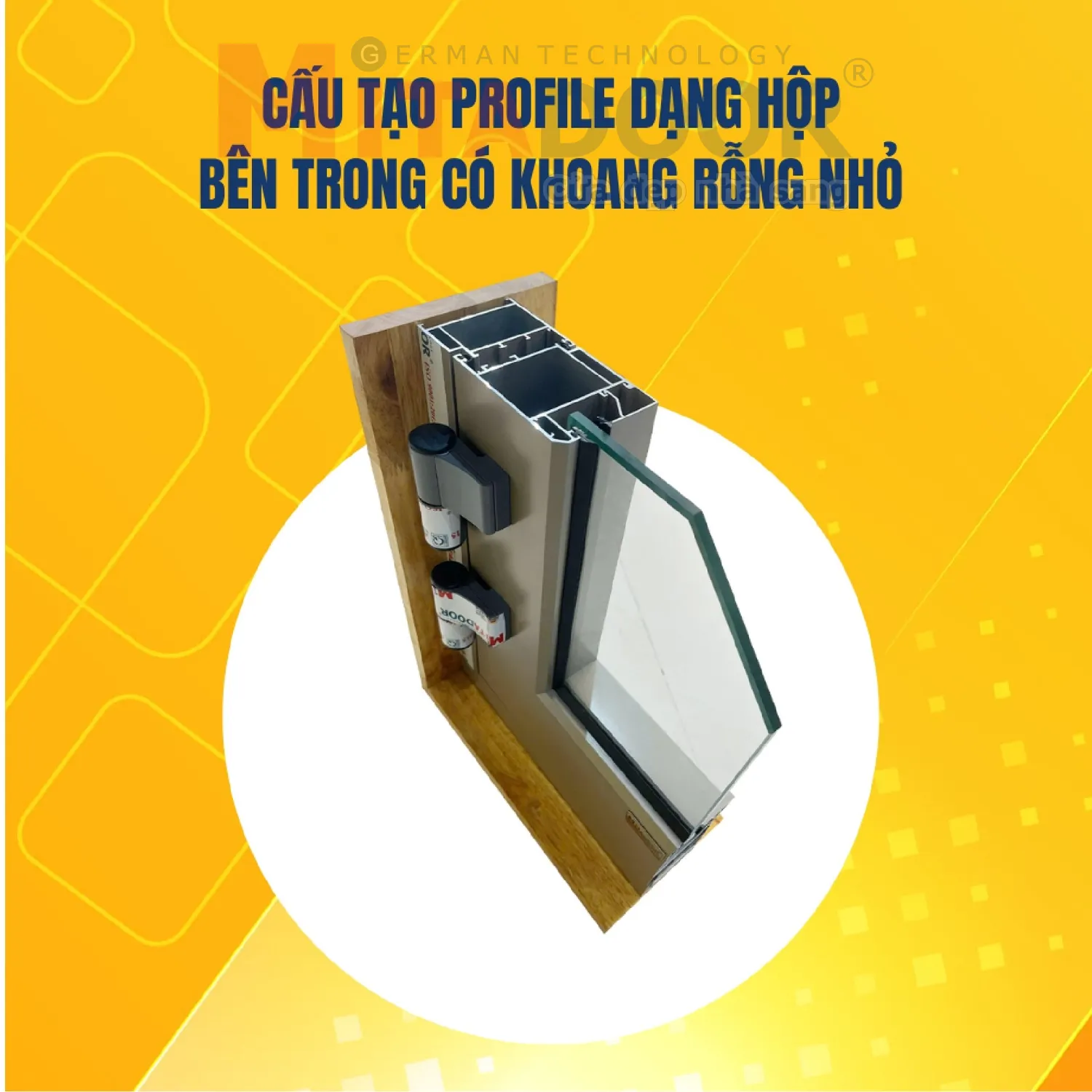 Cửa nhôm kính Mitadoor với cấu tạo profile dạng hộp bên trong có khoang rỗng nhỏ giúp tăng độ vững chắc, đồng thời tạo lớp đệm không khí giúp cách âm và cách nhiệt tối ưu cho công trình