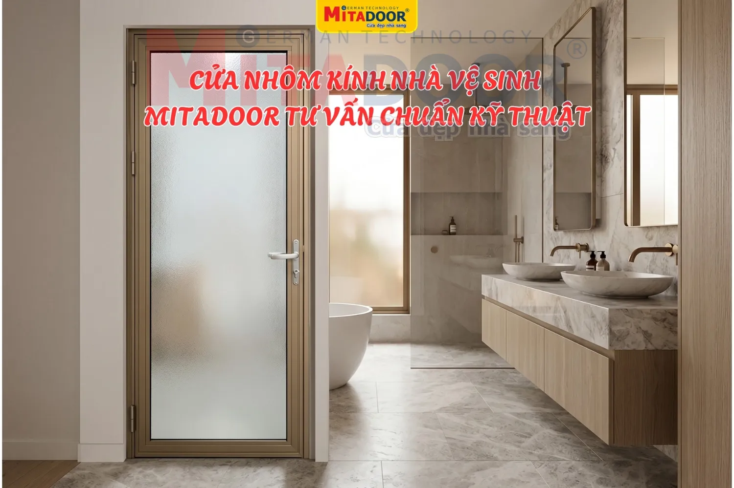 Cửa nh&ocirc;m k&iacute;nh nh&agrave; vệ sinh Mitadoor chống nước tốt, đảm bảo thẩm mỹ với gi&aacute; hợp l&yacute;