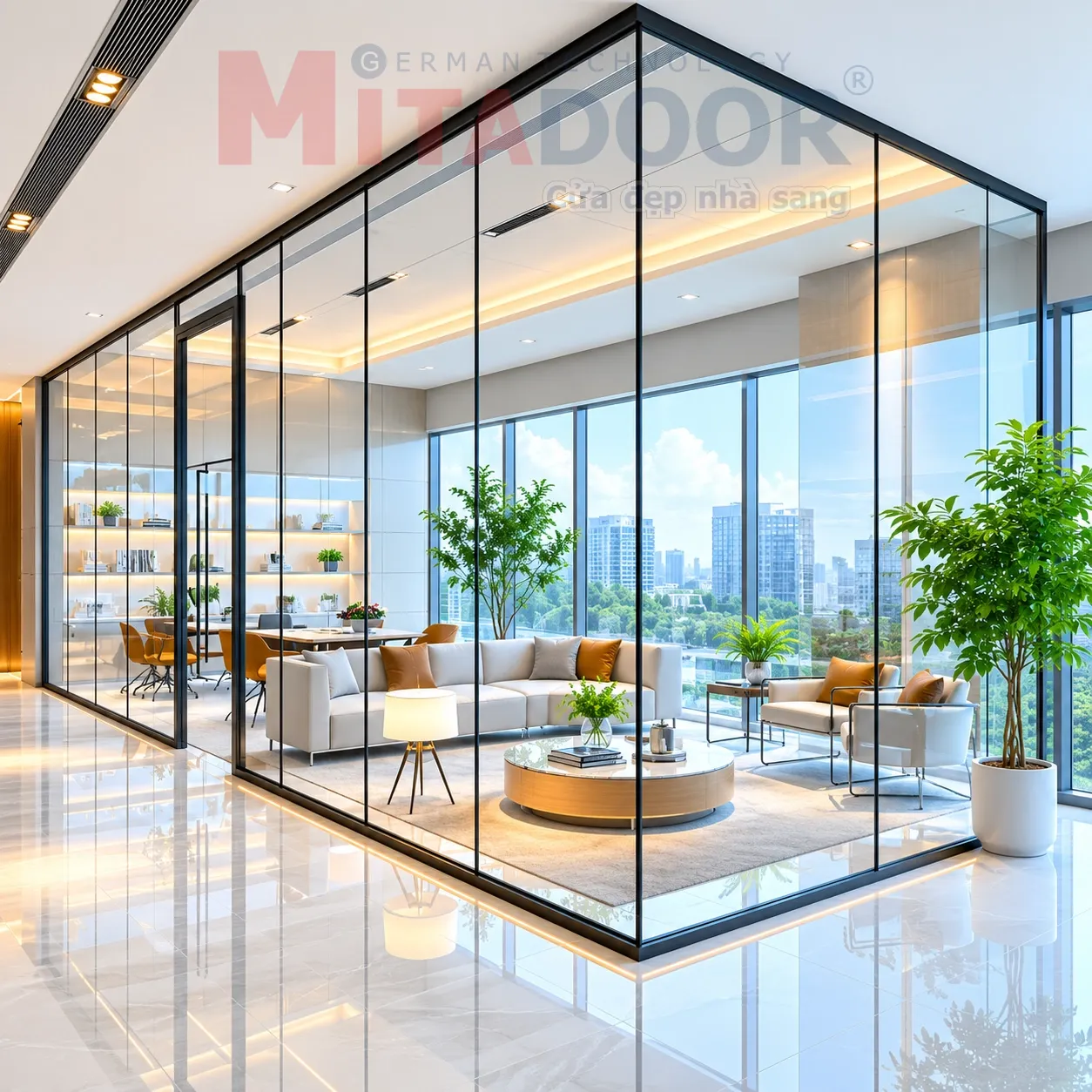 Cửa nh&ocirc;m k&iacute;nh văn ph&ograve;ng của Mitadoor g&oacute;p phần kiến tạo kh&ocirc;ng gian l&agrave;m việc chuy&ecirc;n nghiệp, n&acirc;ng tầm diện mạo của doanh nghiệp
