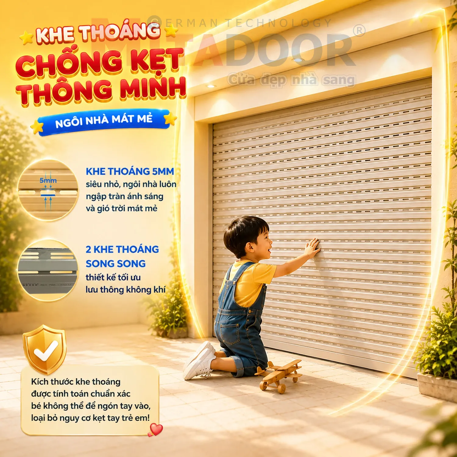 Khe tho&aacute;ng 5mm, gi&uacute;p tho&aacute;ng kh&iacute;, chống kẹt tay