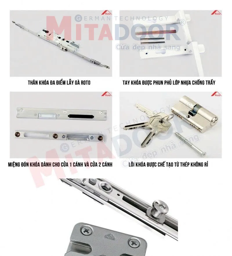 Bộ kh&oacute;a đa điểm lẫy g&agrave; phụ kiện Roto Mitadoor n&acirc;ng tầm an to&agrave;n