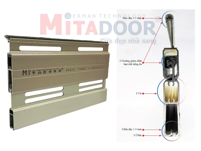 Mặt cắt nan cửa cuốn nhôm khe thoáng Mitadoor MIX 76A