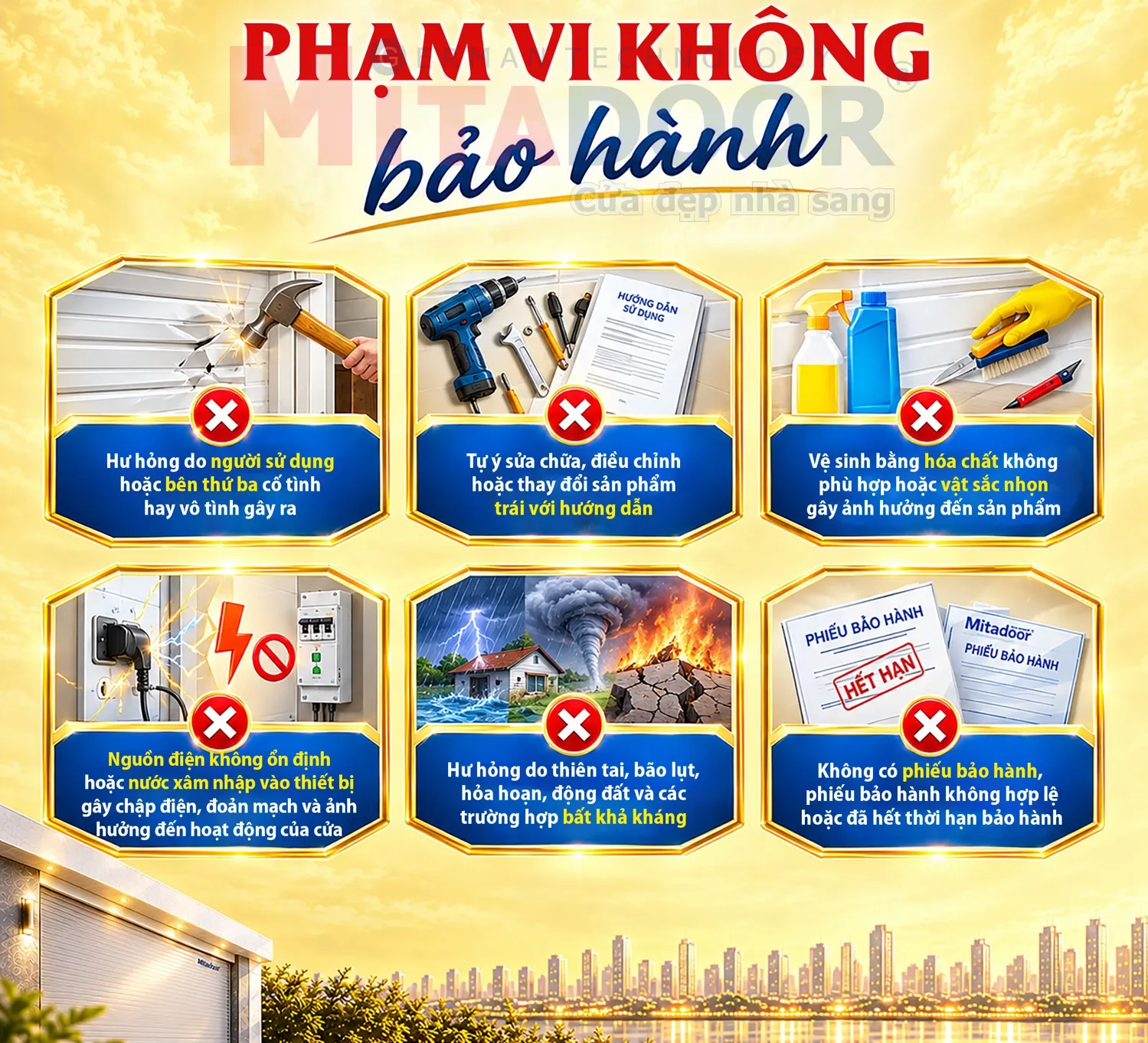 Phạm vi không được Mitadoor bảo hành