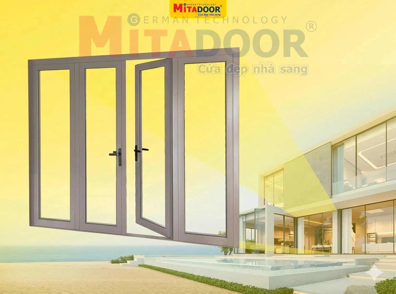 Cửa nh&ocirc;m k&iacute;nh Mitadoor sử dụng hệ phụ kiện đồng bộ, ch&iacute;nh h&atilde;ng gi&uacute;p cửa vận h&agrave;nh &ecirc;m &aacute;i v&agrave; bền bỉ, đảm bảo tuổi thọ sử dụng
