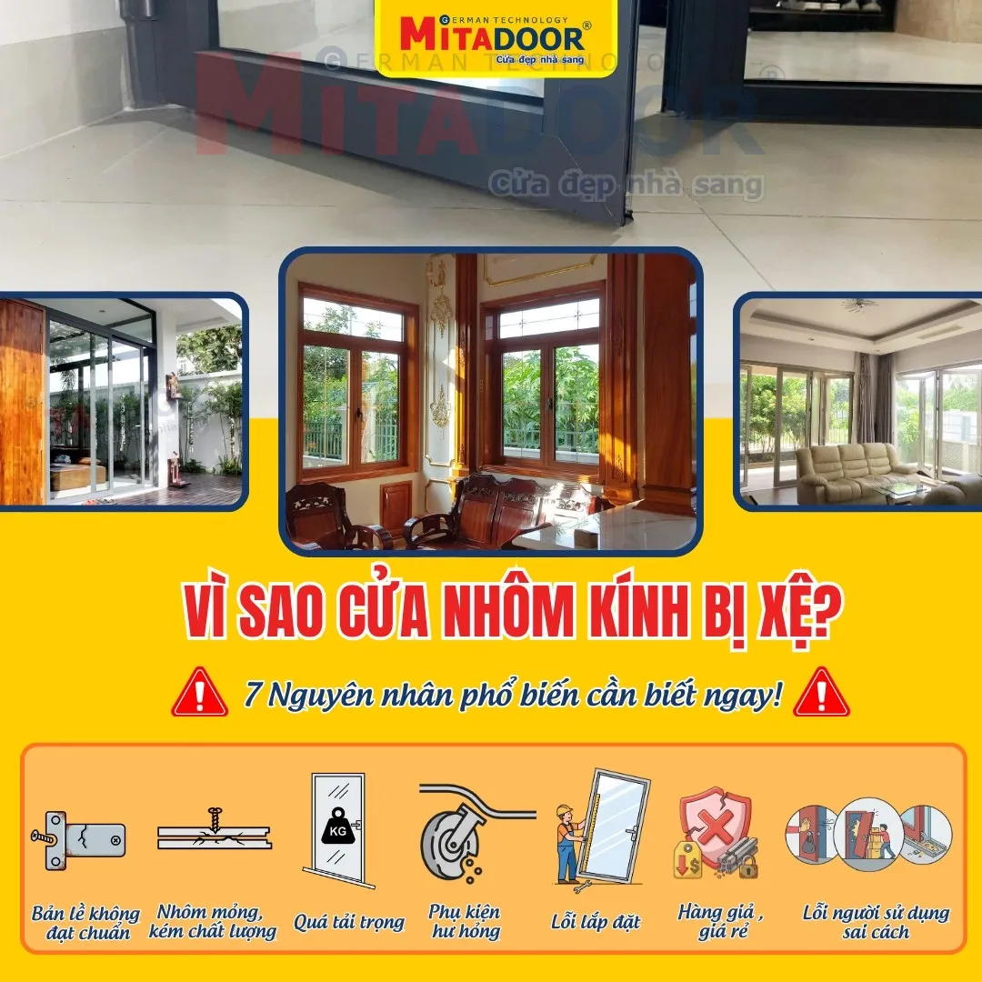 Cửa nh&ocirc;m k&iacute;nh bị xệ bởi nhiều nguy&ecirc;n nh&acirc;n g&acirc;y n&ecirc;n