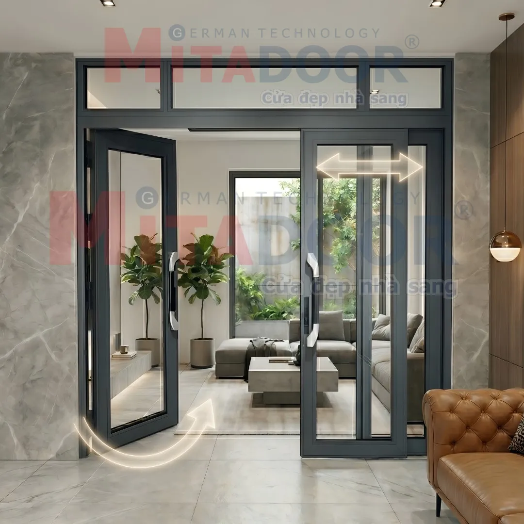 Cửa đi mở quay &ndash; Hệ trượt quay Mitadoor độc đ&aacute;o, linh hoạt, bền chắc