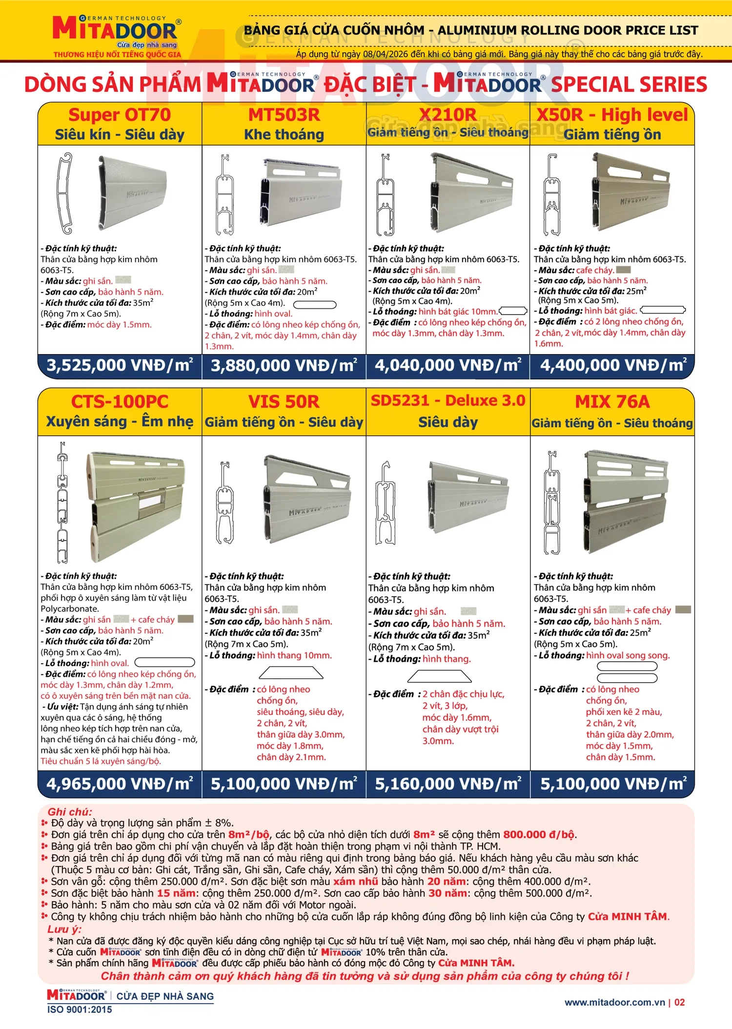 Bảng gi&aacute; cửa cuốn nh&ocirc;m cập nhật 2026